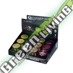 GRINDER BISEL ESTRIADO (40 MM) 4-PARTES CHAMP HIGH - COLORES VARIOS (DISPLAY 12 UNIDADES)